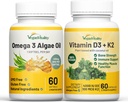 Vegan Virtuality Health Bandle - Vegan D3+K2和Vegan Omega 3 Algae Oil. 维加斯和植物群高强度植物豁免、能源整体健康公式