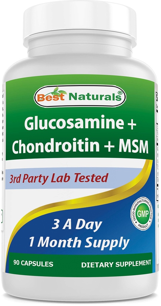 Best Naturals,Glucosamine Chondroitin MSM 补充剂,每服2600毫克,90卡普尔(90个计数(一包))
