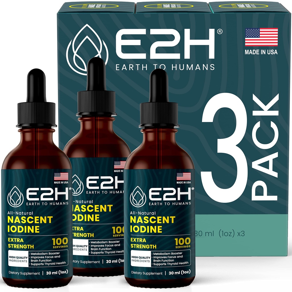 E2H Vegan 液态碘 - 甲状腺支持和认知功能 - 推动你的代谢和能量水平 - Vegan - 非GMO(3瓶)