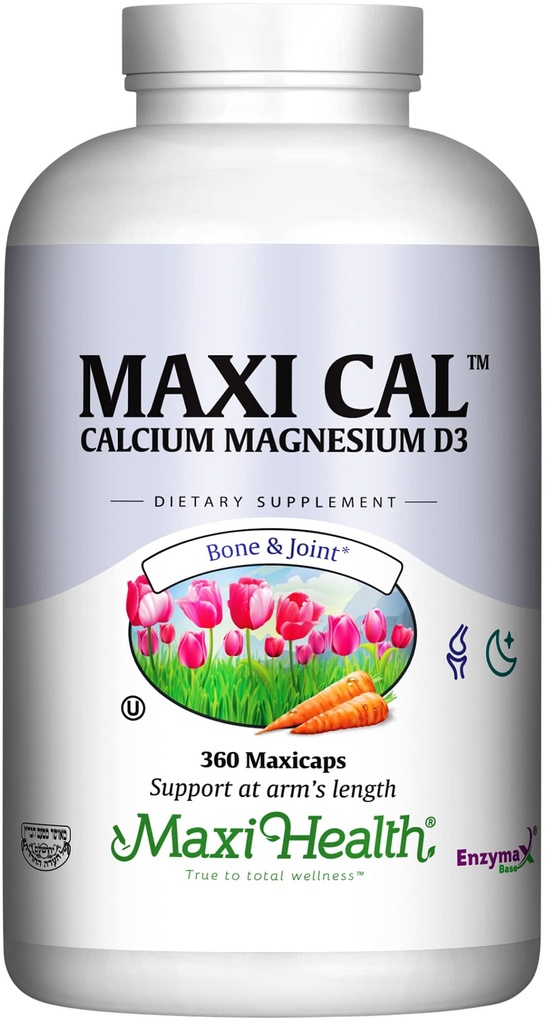 Maxi Health Calcium 1000 mg 补充维生素D3(1000 IU)和镁(500 mg) - 骨,牙齿和男女联合支持 - 360 Capsules - Maxi Cal