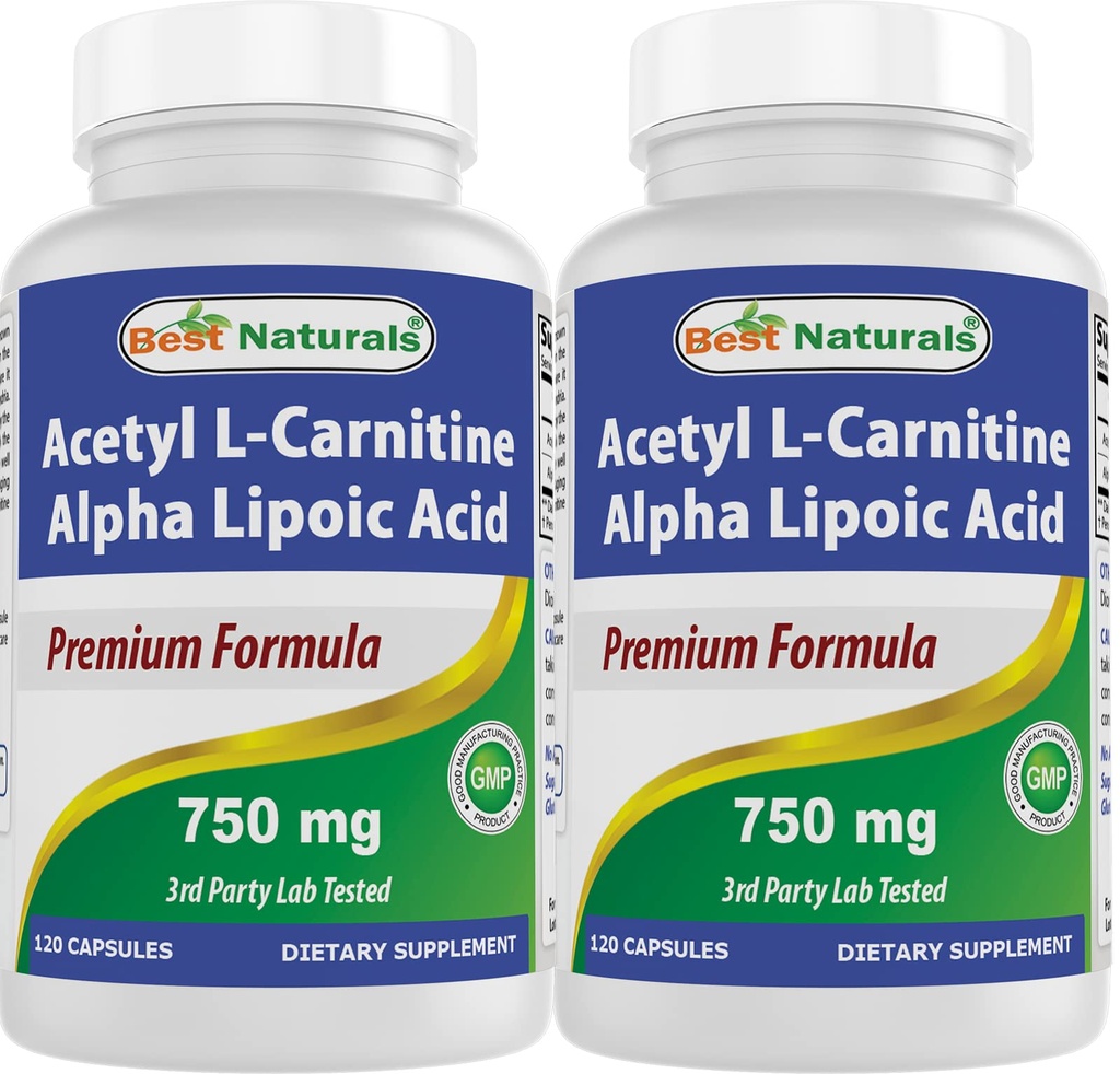最佳天然乙酰L-Carnitine和Alpha Lipoic Acid 750 mg 120 Capsules(120个计数(包2))