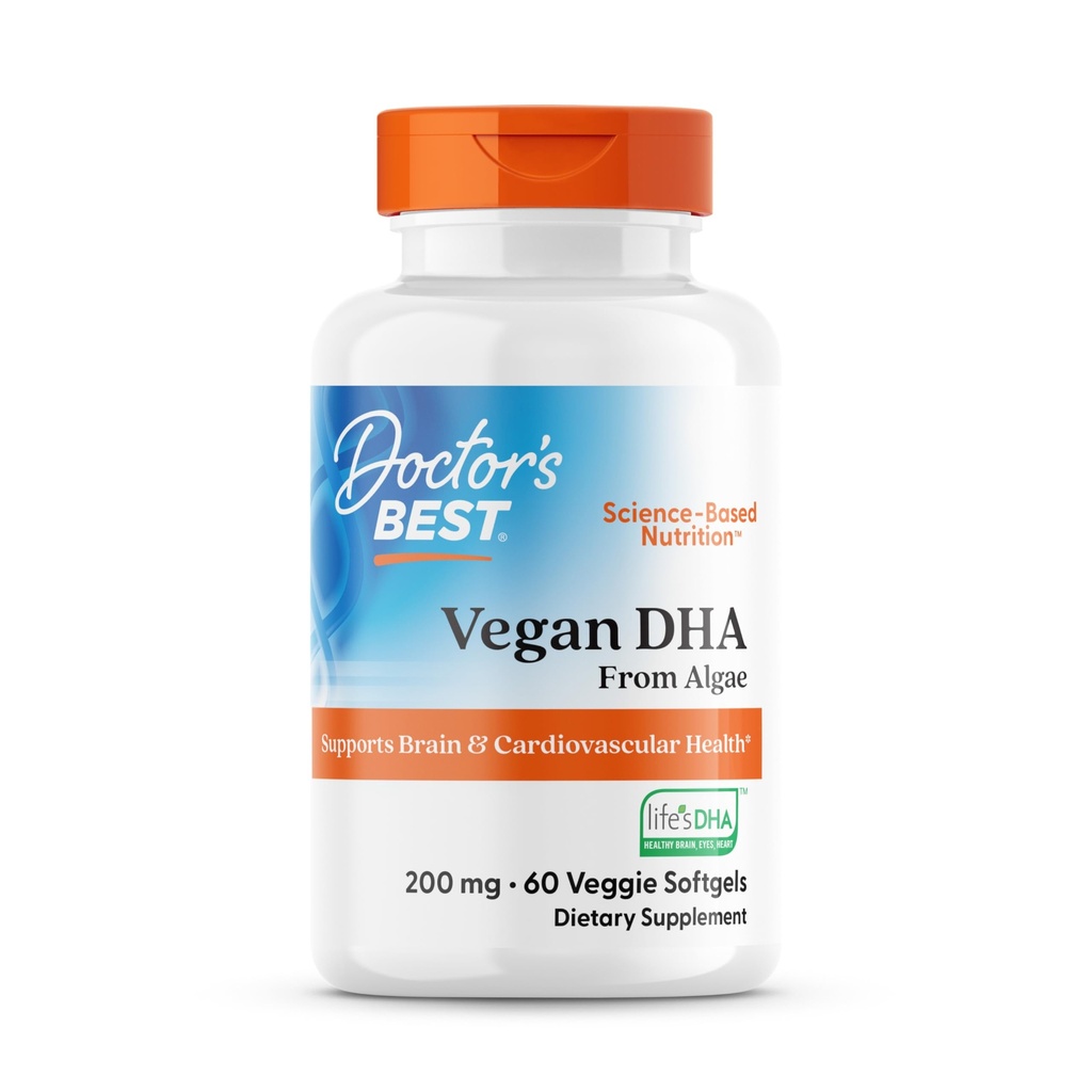来自藻类的医生 Best Vegan DHA,支持大脑和心血管健康,非GMO,Gluten Free, Soy Free, Vegan 60 Veggie Softgels
