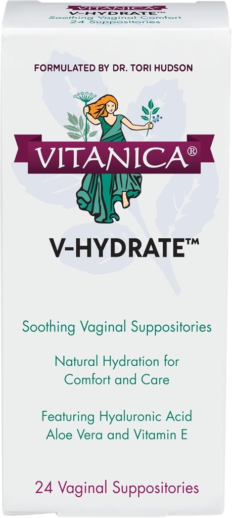 维塔尼卡 V-Hydrate, Hyaluronic Acid Vocid 含Aloe Vera和维生素E的慰藉和阴道水化药,Hormone-Free and Drug-Free, Vegan, 2个月供应,24个计数