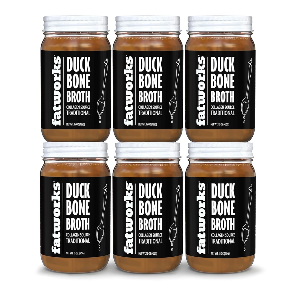 Fatworks Gourmet Cage-Free Duck Bone Broth,传统Flavor,Keto,Paleo,Collagen Rich,防腐自由,6包15 oz. 贾斯