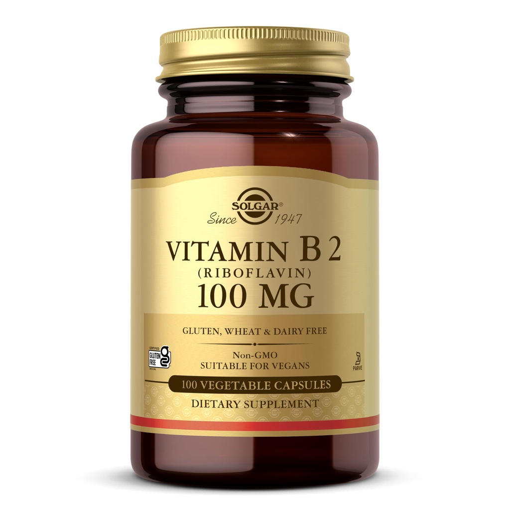 Solgar Vitamin B2(Riboflavin) 100mg,100 蔬菜卡普尔-能源代谢,健康神经系统-非GMO,Vegan,Gluten Free,乳品自由,Kosher-100服务