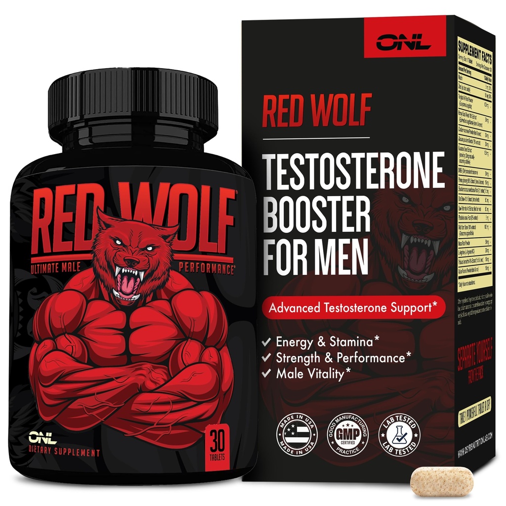 ONL 红狼睾丸酮 男用助推器 - 高概率耐力,能量和强度的终极男用助推器 - 男用睾丸酮补充器 - w/Tongkat Ali男用助推器 - 30 Ct