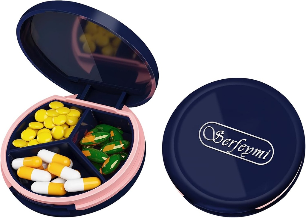 Serfeymi小药盒 - 3 Portable Pill Box for Purse Pocket, Contract mini Travel Pill case - 适合医药,维生素,鱼油,补充剂 - 暗蓝色(洛戈)