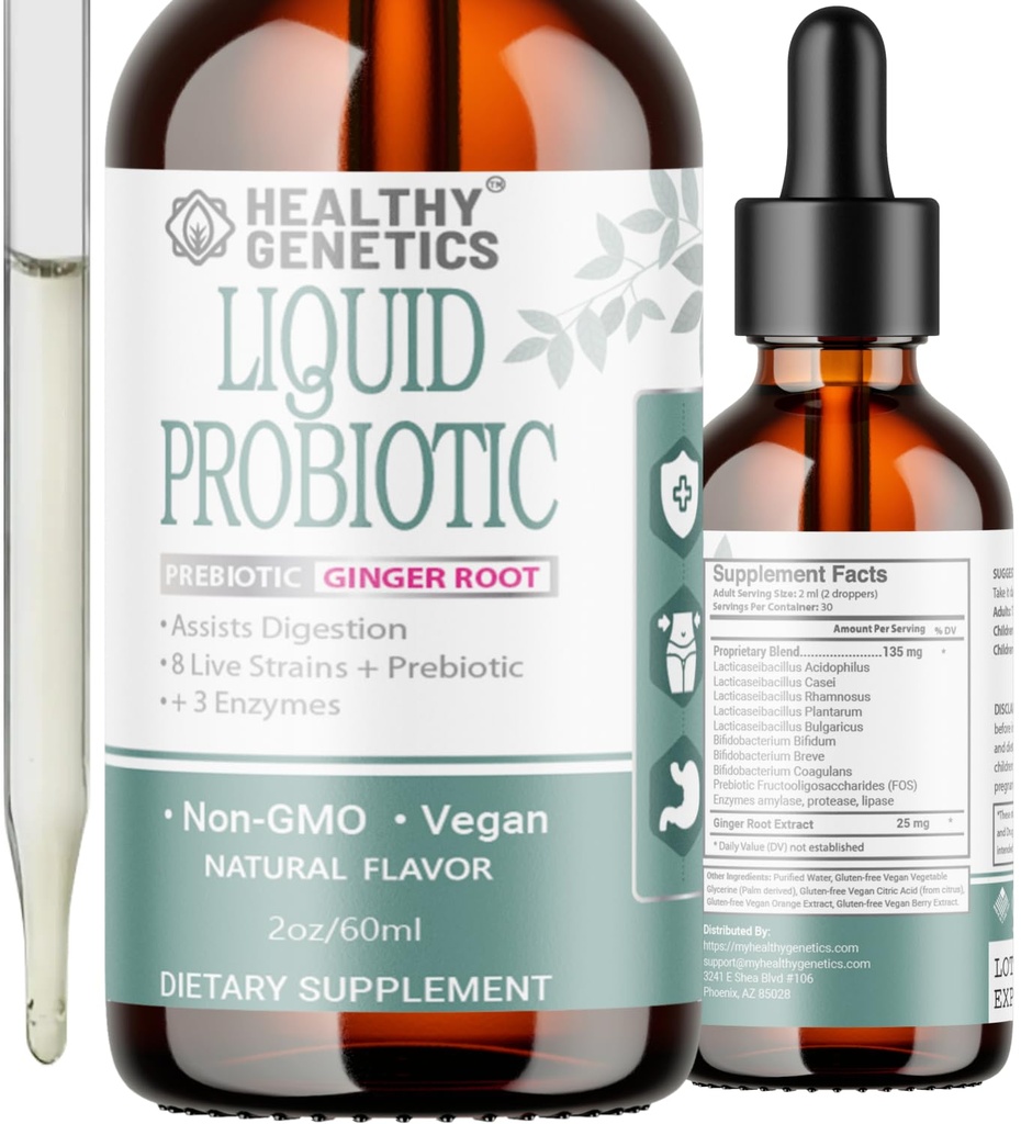 女性男性与孩子的液体抗生素 + Prebiotic + Ginger + Probiotic 用于消化健康 + Acidophilus Probiotic → 乳品自由 → Vegan → Non-GMO + Gluten Free + 30 服务