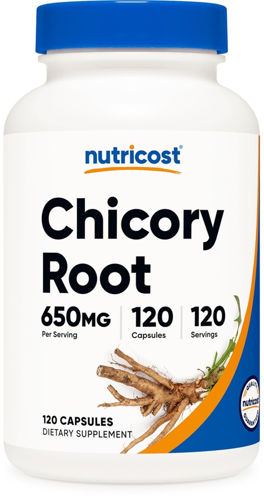 营养成本 Chicory root 650mg Per Capsule - 120 植物基 Capsules, 非GMO, Gluten Free