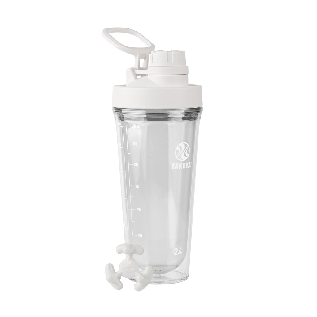 Takeya 蛋白质摇摆机 - BPA- Free Plastic Shaker 瓶装有 Leak-Proof Spout Lid - Gym & More-Dishwasher-Safe 重用摇摆机 - 24 oz, 云白