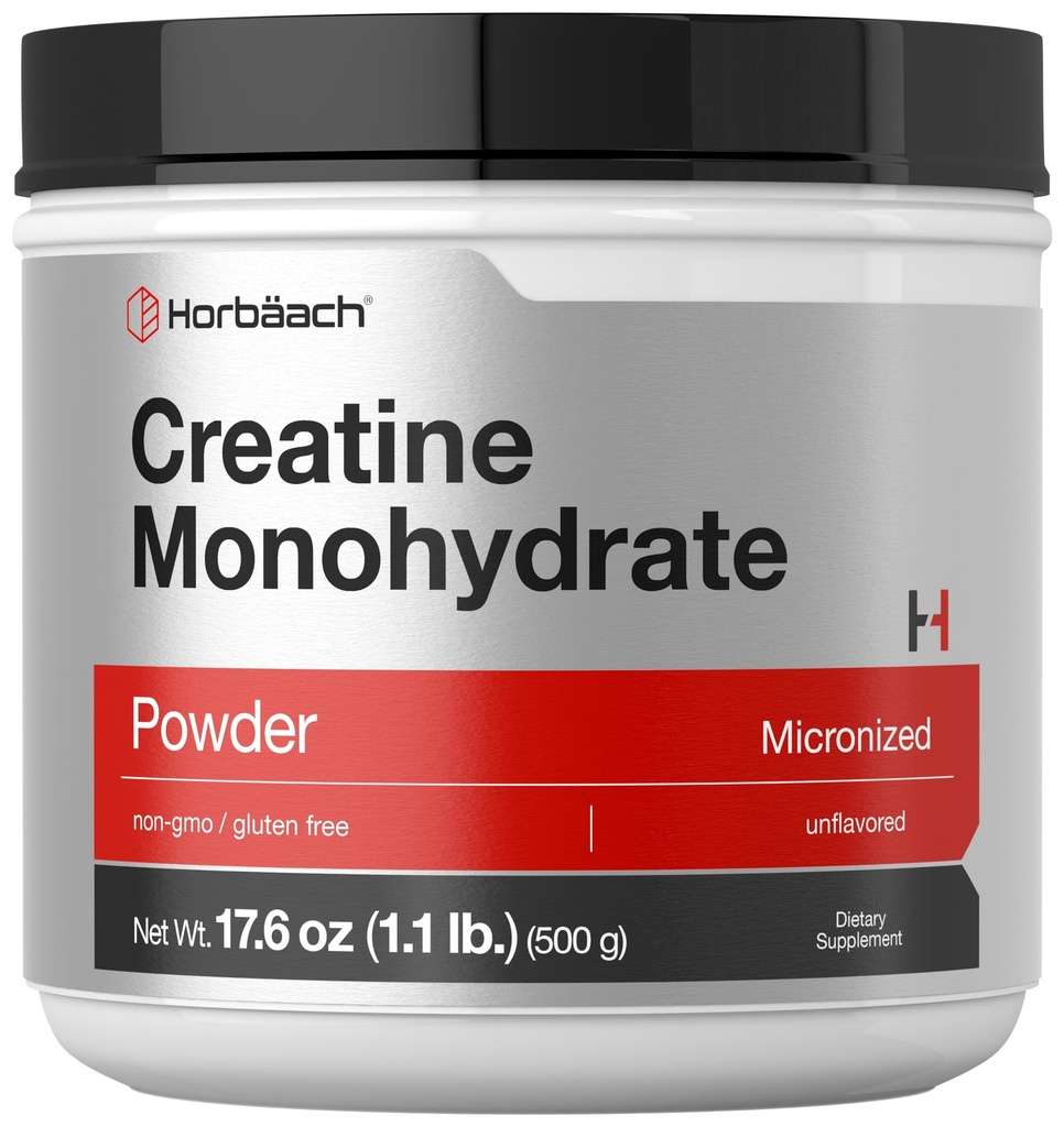 Horbäach Creatine 单水合物 粉末 | 1.1lb(17.6 oz) | 微粒化和无味 | 蔬菜 - Non-GMO 和 Gluten 免费补充