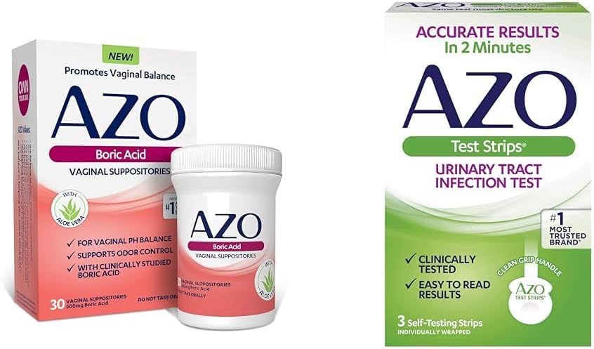 AZO Boric Acid 阴道套件有助于支持阴道控制和平衡阴道PH,30个尿道感染(UTI)检测带,2分钟的准确结果,3个计数