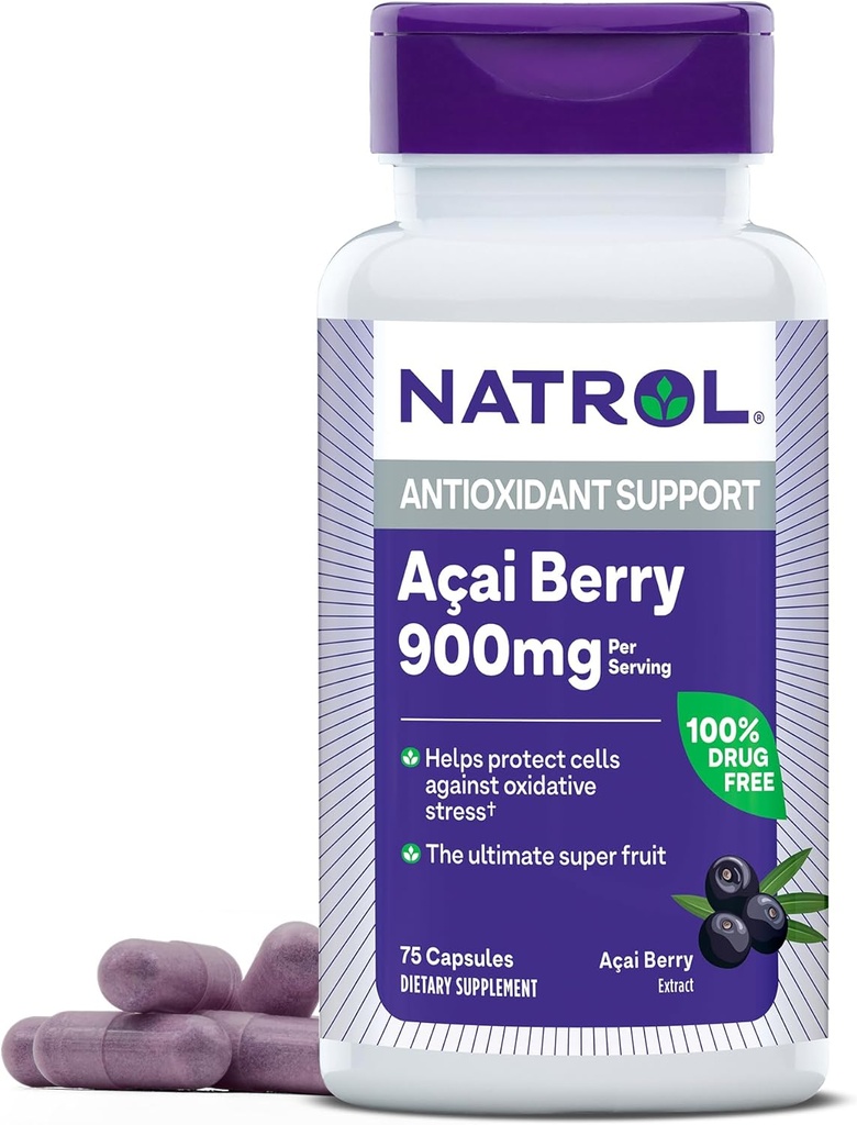 Natrol Acai Berry 900毫克,每服一次,抗氧化剂支持膳食补充剂,75卡普勒,37天供应