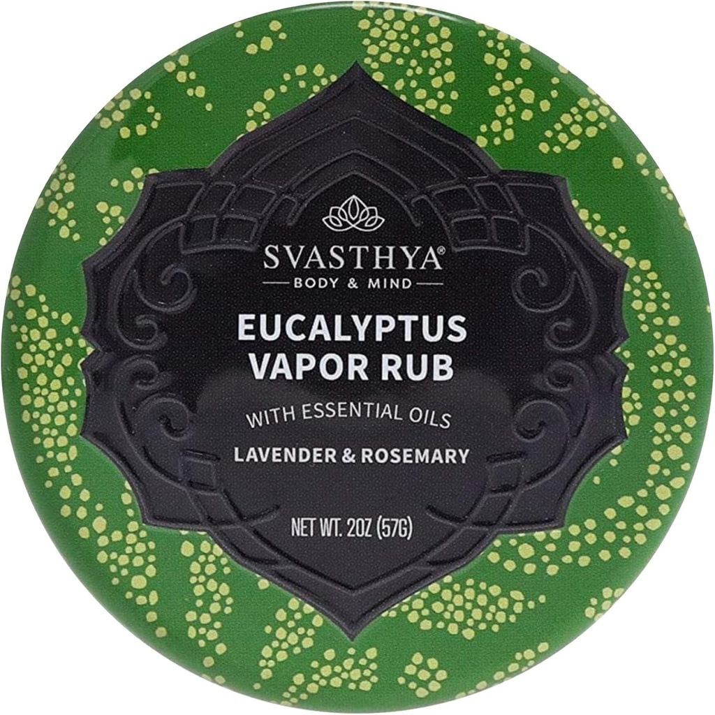 Svasthya Body & Mind Eucalyptus Vapor Rub - 打开鼻腔通道和摩斯提利兹 皮肤、咳嗽、 Stuffy Nose 和摄入救济、橄榄油、贝斯瓦克斯、拉芬德、Rosemary - 在美国制造,2oz