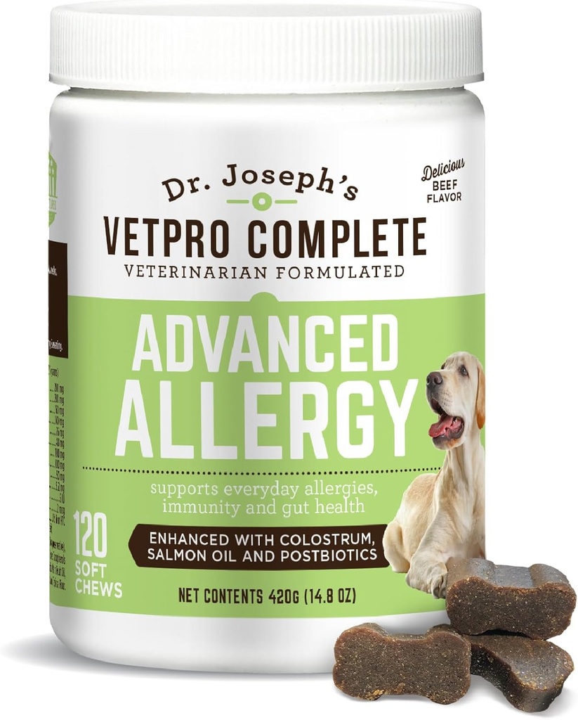 VetPro 高级过敏和痒性支持狗 - 支持季节性过敏,痒皮肤,和豁免 - 强化了Salmon Oil,Probiotics & Colostrum for Alergies, Imune Support, & Gut Health