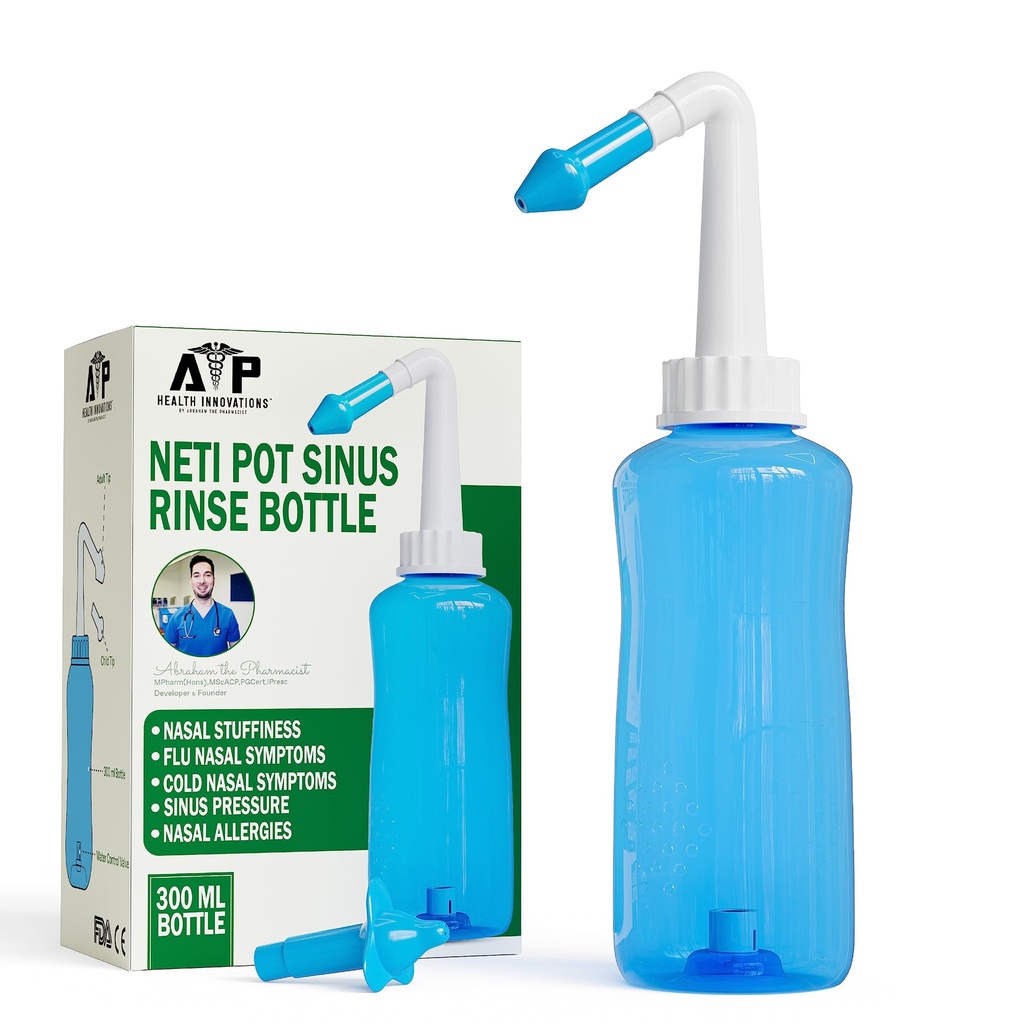 Neti Pot Sinus Rinse瓶用于自然锡纳斯救济 - 鼻水洗涤 成人和孩子的净化压力 - 鼻水灌溉系统,由药剂师亚伯拉罕制作