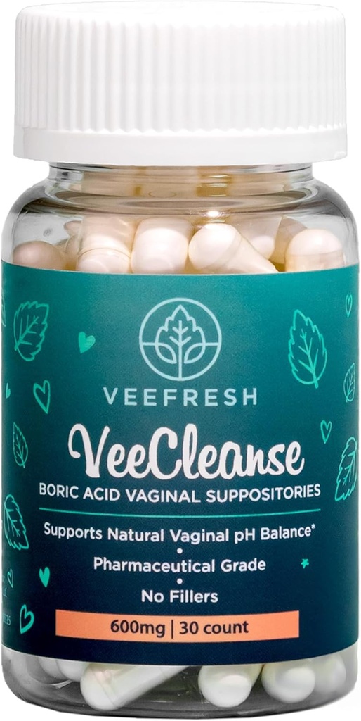 VeeFresh - VeeCleanse Boric Acid 阴道套管 - Vaginal pH平衡套管 - Vaginal Odor Control - 感觉新鲜,女性和自信