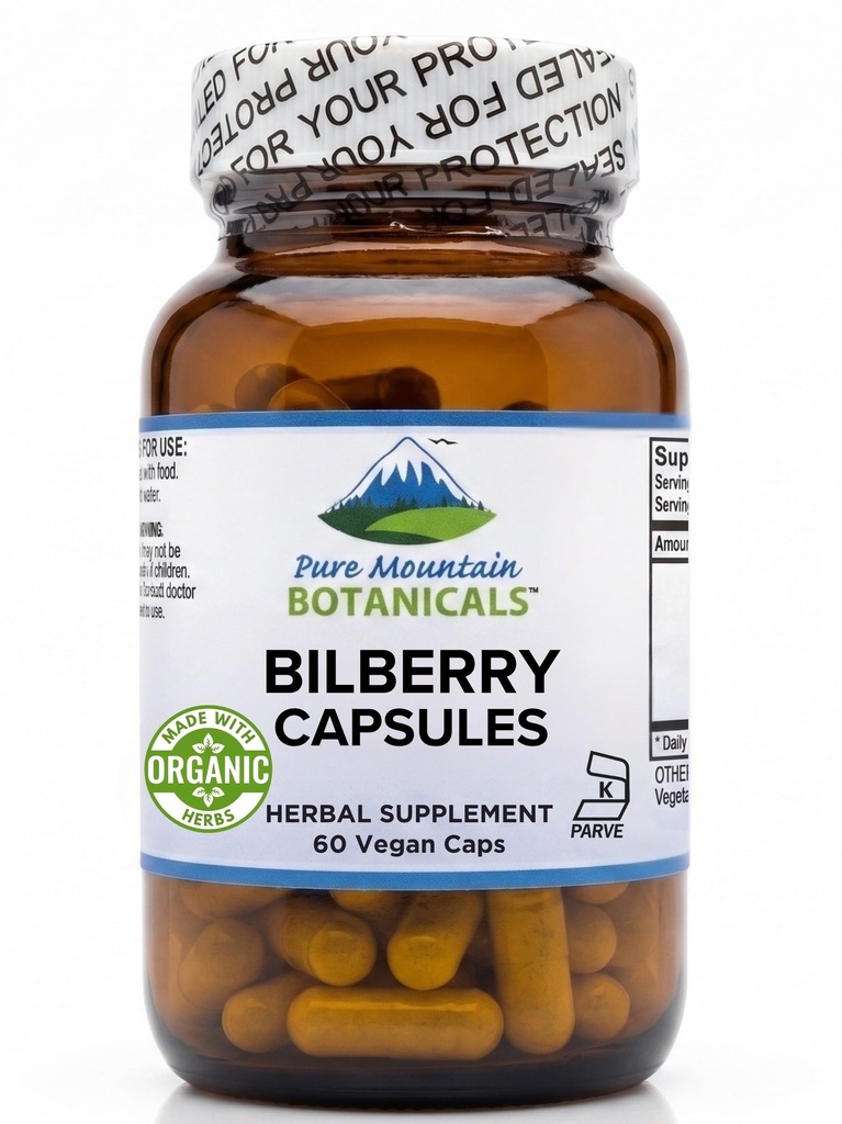 纯山地植物学 Bilberry 提取物 补充 Vegan Kosher Capsules 250mg 有机 Bilberry 叶和 50mg 罐子提取物 Billberry