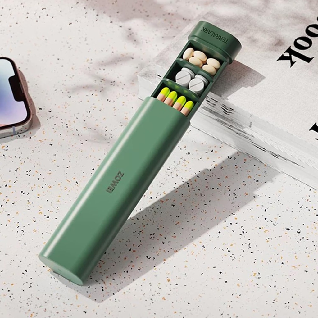 药丸组织者 7日,每周旅行药丸案,每日药丸盒,可爱药丸持有者持有维生素,药品,药丸,补充品(绿色)