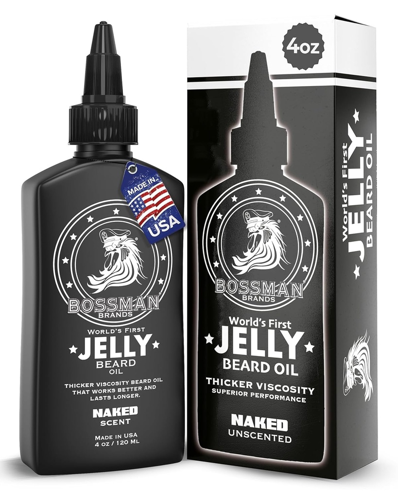 Bossman Jelly Beard Oil for Men (4 oz, 裸体- 无精采) – Softens, Moisturizes & 条件与天然成份