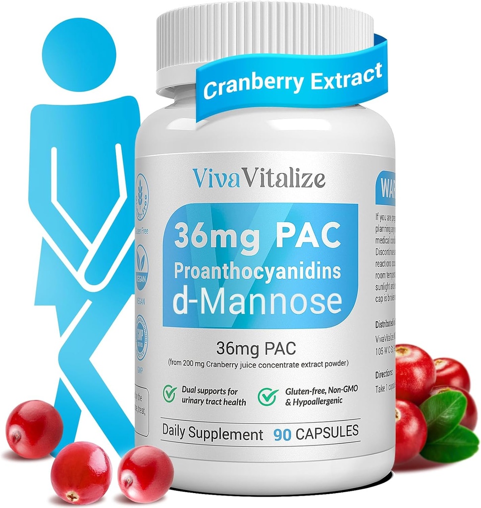 1个Cranberry 女性补充品中5个,36mg PAC 100%可溶D-Manose Dandelion Herb Mulberry Uva Ursi 天然尿液Tract 健康支持,Cranberry Pills UTIs 90 Caps