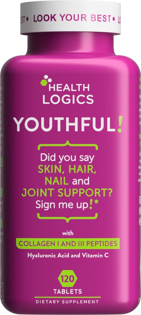 健康逻辑学 青春科拉根 6000 mg → Collagen Peptides 第1和第3类,含Hyaluronic酸和维生素C → 健康关节和皮肤抗衰老科拉根 → 120 科拉根片