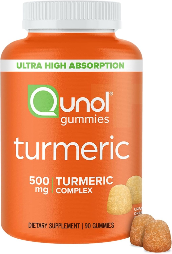 Qunol Turmeric Gummys, Gummy 配有 500 mg Turmeric Curcumin, 联合支持补编, 超高吸收 Tummeric Curcumin, Vegan, Gluten Free, 90 Counter