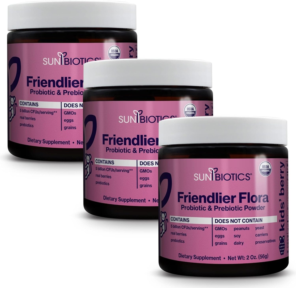 SUNBIOTICS Friendlier Flora -- -- 儿童先生药和亲生药粉补充剂,5亿共5种亲生药草,用于好古特Flora, 免疫系统,和平衡微生药 -- -- Berry, (第3包)