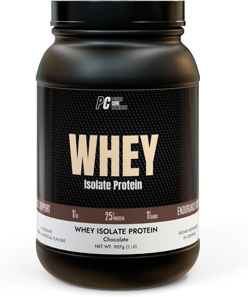 PowerCore营养 Whei 隔离蛋白 - 低碳,低脂肪,易混合- 25g 蛋白/每服-巧克力Flavor,非GMO,肌肉恢复和精益增益补充(2磅)