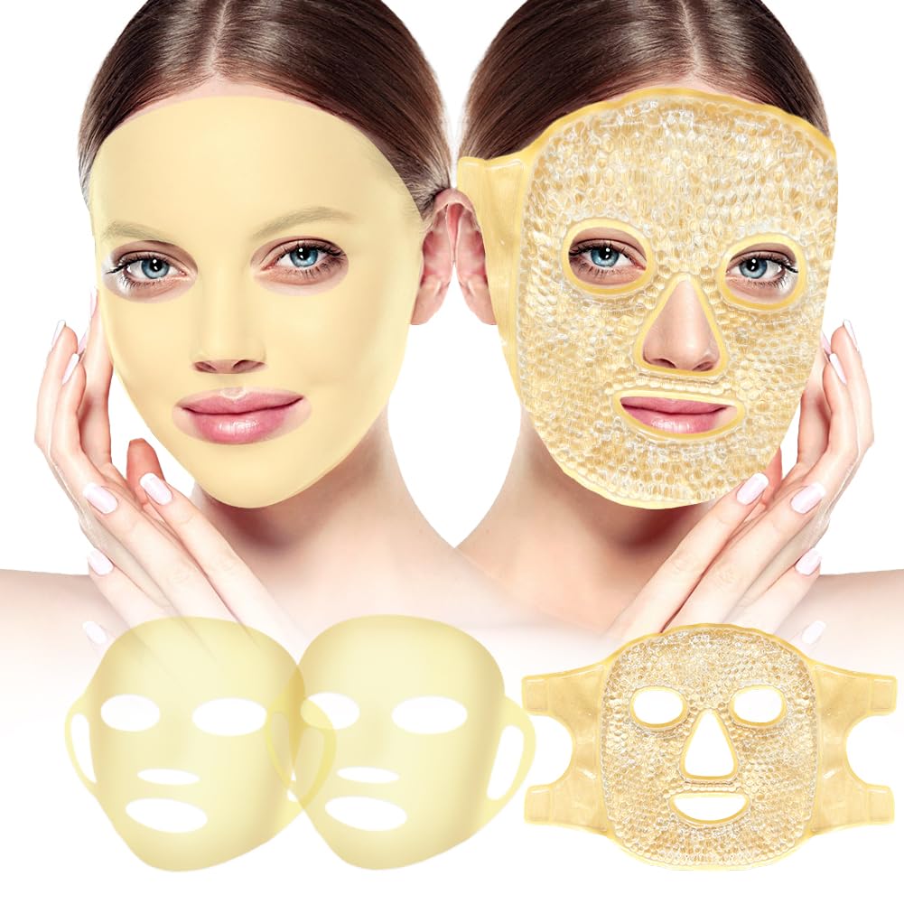 Face Ice Pack 和 2 Packs 硅酮面罩封面,全面冷冻面罩 热冷面压缩可重新使用的皮肤护理套件 女性用于饱和的居住救济美人 Spa 基本内容