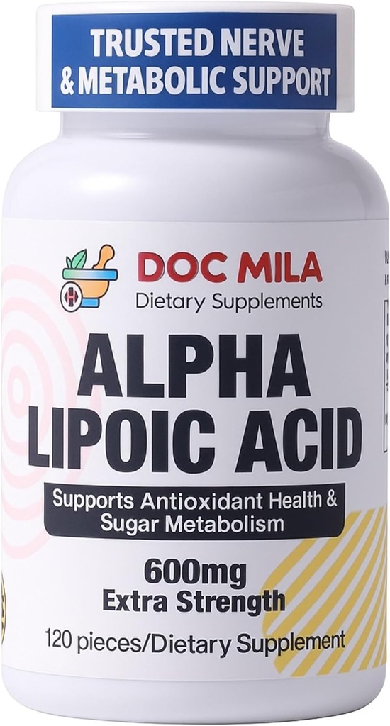 Alpha Lipoic Acid 600mg 120 Caplets - Nerve Sciatica 侧神经病支持 - Gluten Free, Vegan & Non-GMO for 成年人