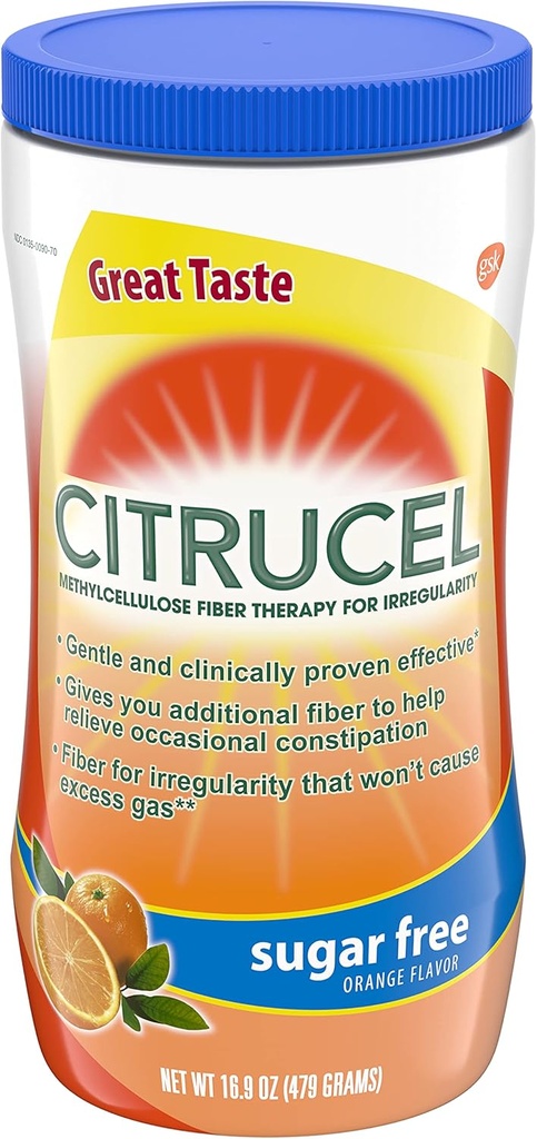Citrucel 糖 无糖 橙色 Flavor 甲基纤维素纤维化疗法 常规药粉,16.9盎司,包装4