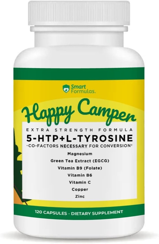 Be Happy, 120 蔬菜卡普尔, 血清素和多巴胺助推剂, 5-HTP, L-Tyrosine, 镁, 绿茶提取剂, 铜, 锌, 维生素C, 维生素B9, 维生素B6