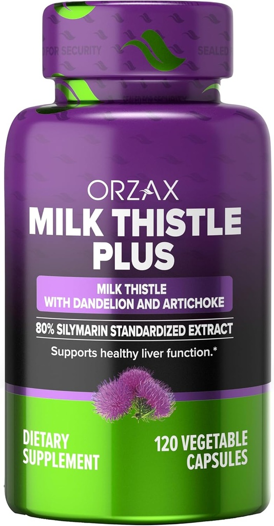 ORZAX 牛奶硝酸盐 250毫克 - 肝脏清洁除毒和修理支持 - 草药补充剂 - 80% Silymarin标准化, Dandelion Root & Artichoke 提取 - Vegan & Non-GMO - 120 Capsules - 120天供应