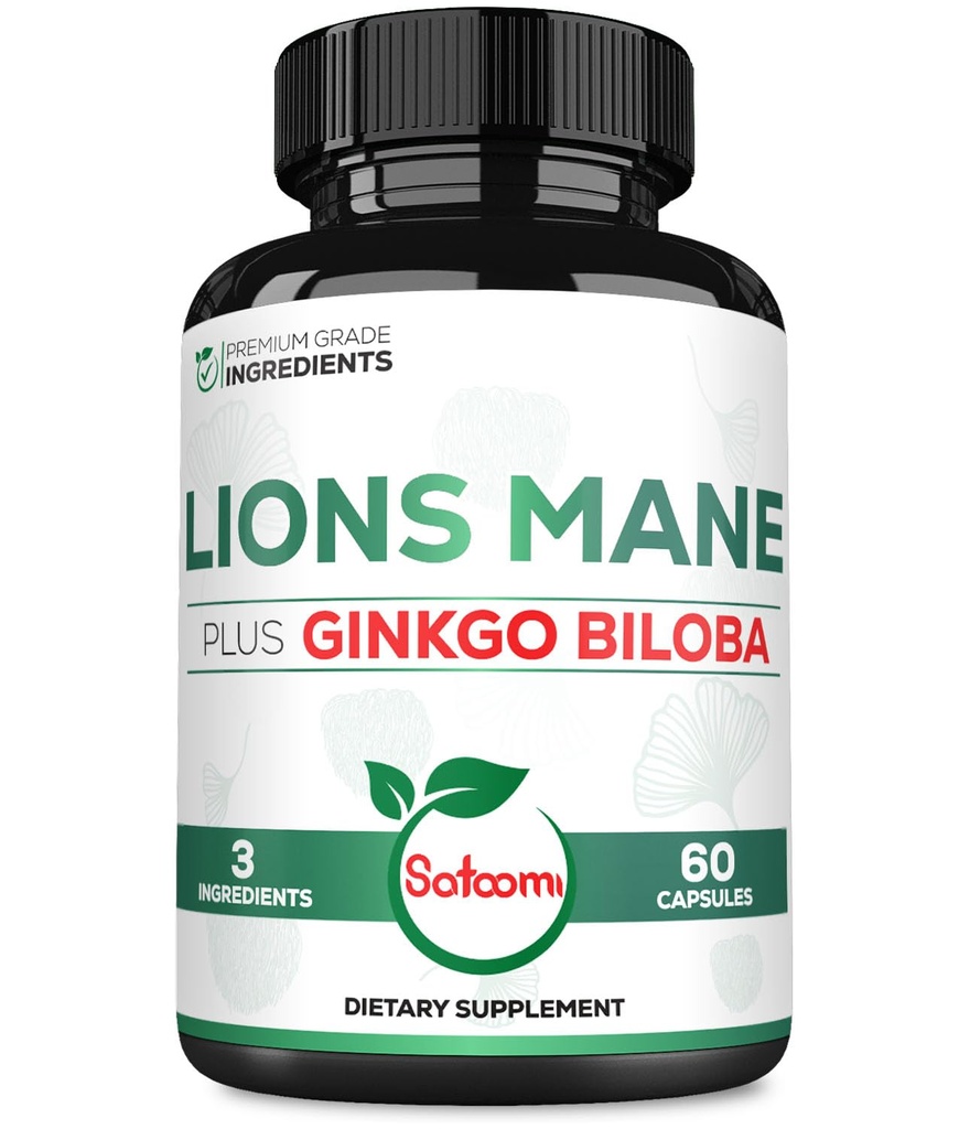 Lions Mane with Ginkgo Biloba Supplement - 60 Capsules - 精神安定、脑健康、免疫系统与焦点的超强力量 - 无糖、非GMO
