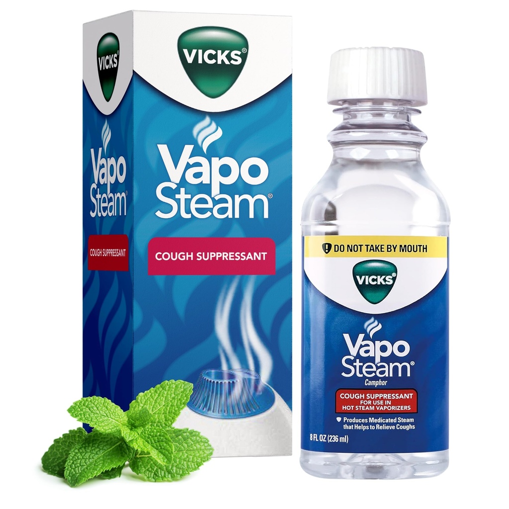 Vicks VapoSteam 配有Camphor(一种防咳剂)的药物化液体,帮助恢复咳嗽,用于Viks Vaporizers和湿润剂,8 Oz
