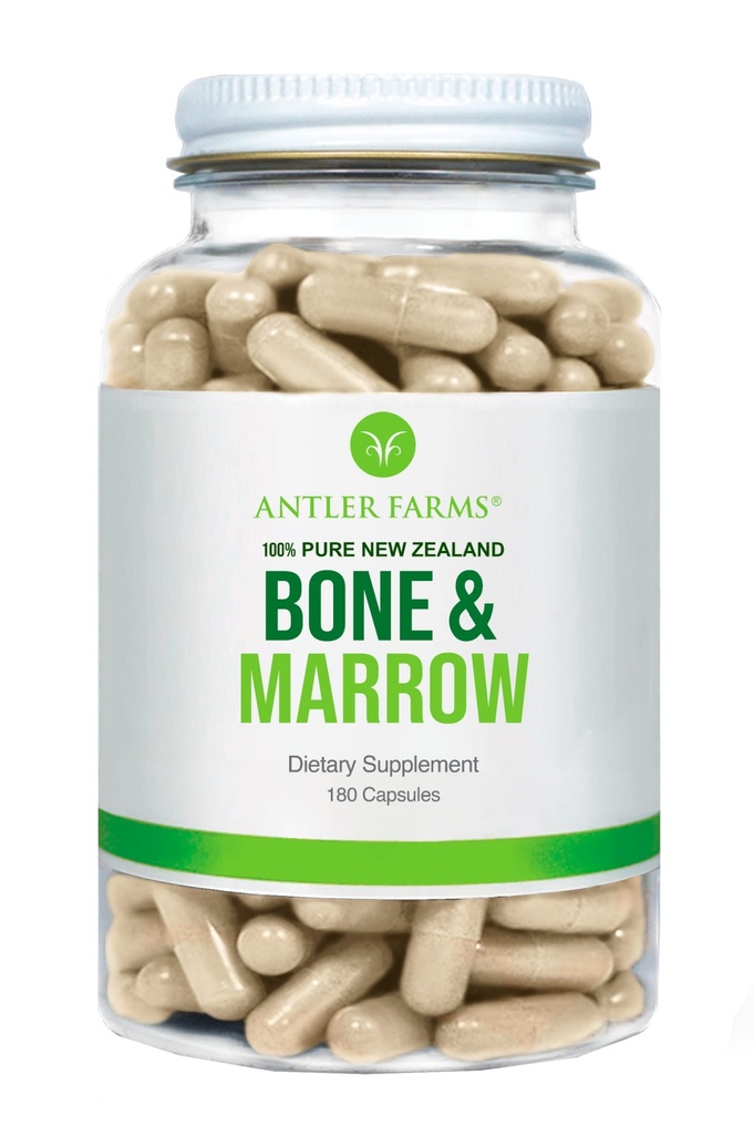 鹿角农场 -- -- 100%纯新西兰Bone & Marrow,180 Capsules,750mg -- -- 草药、草料饲养整块骨头提取、冷加工、健康必需脂肪、蒸馏槽、Collagen、钙