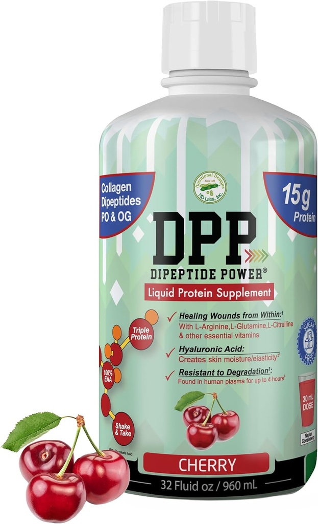 DPP 二聚苯乙烯动力,伤愈, 30X 更多Collagen 二聚苯乙烯比粉末,液体蛋白补充剂,无糖,支持健康组织修复,脚部 Ucers,化妆外科(Cherry, 32 Fl Oz)