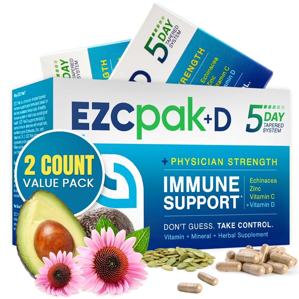 EZC Pak 5-Day Imune系统与Echinacea,维生素C,锌和维生素D的促进器 - 成人磁带Imune支持补充剂 - 支持豁免,轻松旅行-规模补充剂包 - (包2)