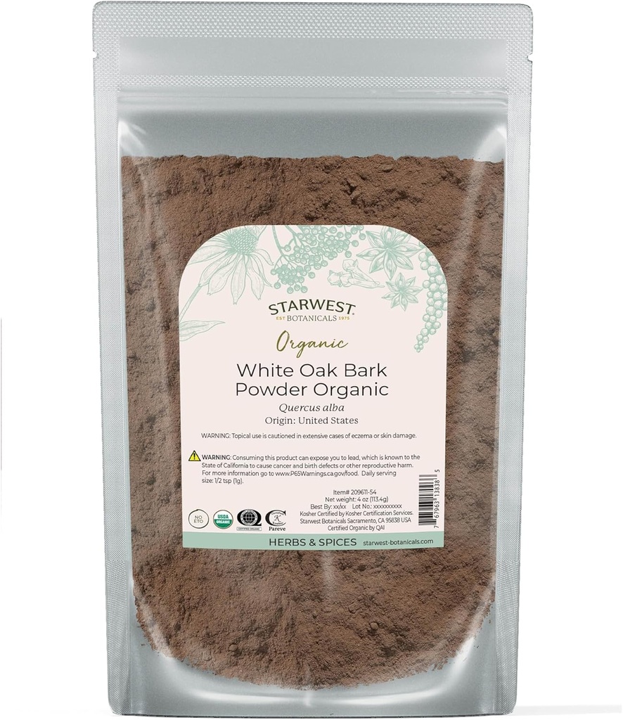 星西植物学 白橡树巴克粉 有机 - 饮用茶叶和天然草药混合剂的干草药 纯Quercus Alba, 认证 Kosher, Non-GMO - 4 oz 邮袋