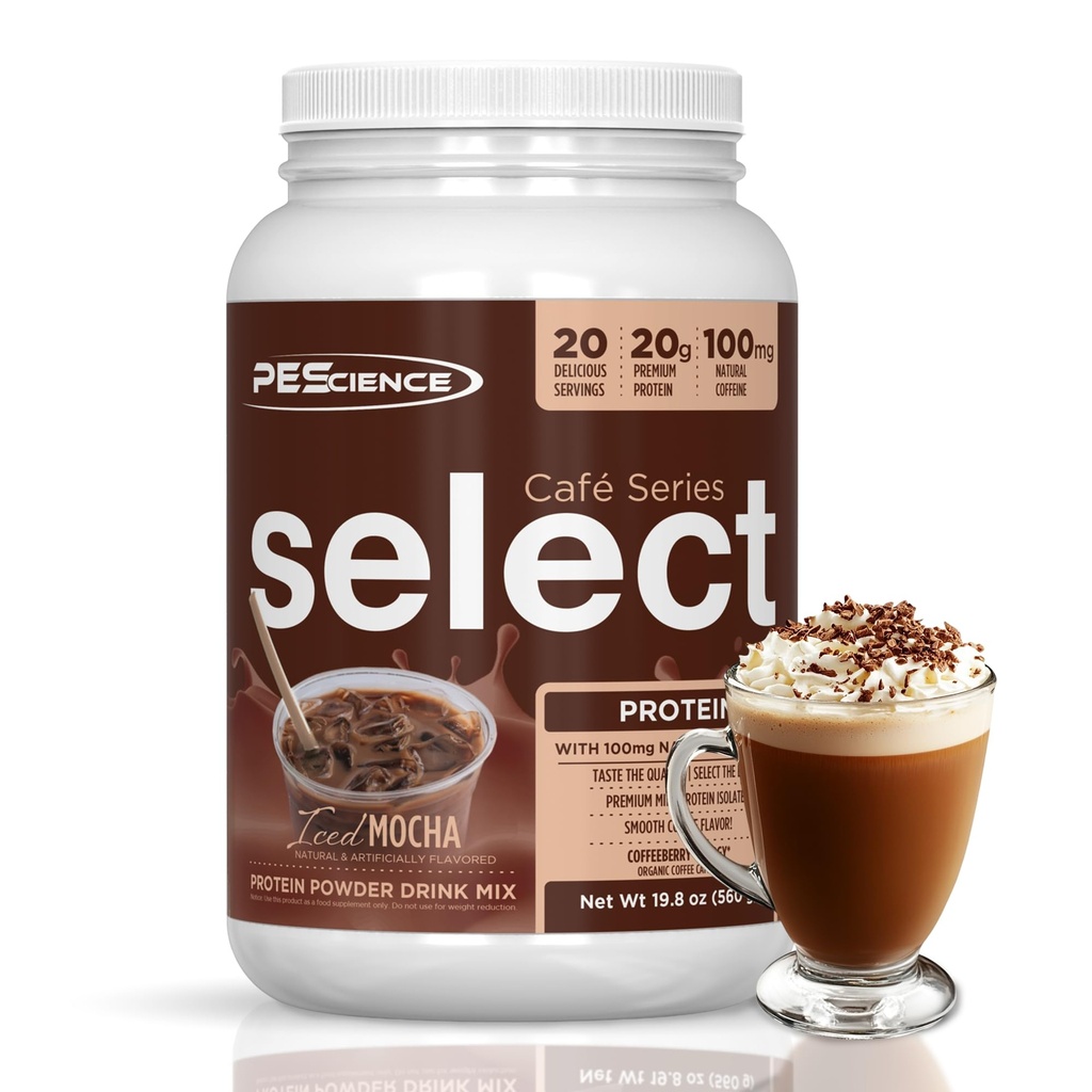 PEScience 选择咖啡蛋白 咖啡火焰粉, 冰冻摩卡, 100mg Cafeine, 20g Iced 蛋白咖啡粉或奶油, 20 services
