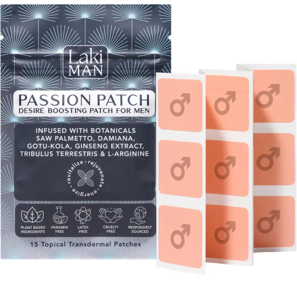 Laki Naturals Passion pack for Men(15ack) – 支持循环,生命力,活力和能量与自然成份 – 非哈比特成型,时间释放的男性健康健康补丁