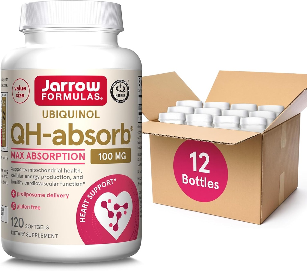 Jarrow Formules QH-Absorb,100毫克,Ubiquinol健康心血管功能膳食补充剂,120软胶,120天供应,12包