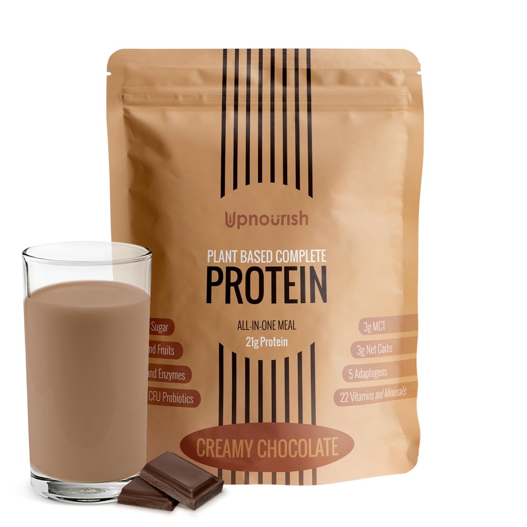 Up Nourish巧克力 Vegan 蛋白质粉 54 超级食品粉,1.5亿 CMU Probiotics 21g 植物基蛋白,无糖无乳品 无GMO 乳品免费, 食品替代 摇摆 Keto - 友好的低碳饮食,15 服务