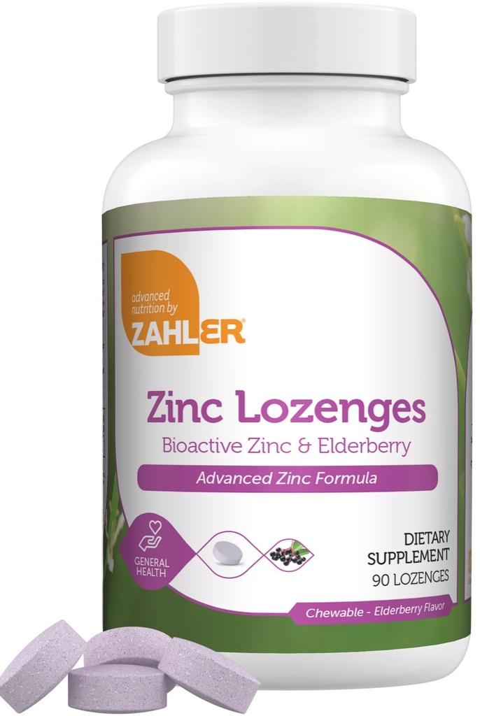 成人和孩子的Zahler Elderberry Zinc Lozenges - 美味的可口锌和Sambucus Elderberry Lozenges 支持免疫-美国制造的Kosher - 男女锌补充剂(90个计数)