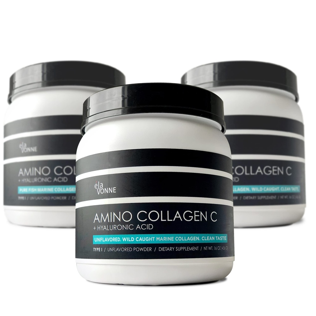 (3-Pack) 氨基Collagen C - Collagen Powder(180 Scoops) - 海洋Collagen Peptides + Hyaluronic酸. 没有糖。 美国非转基因生物,用于毛发、皮肤、钉子、关节、Gut健康。