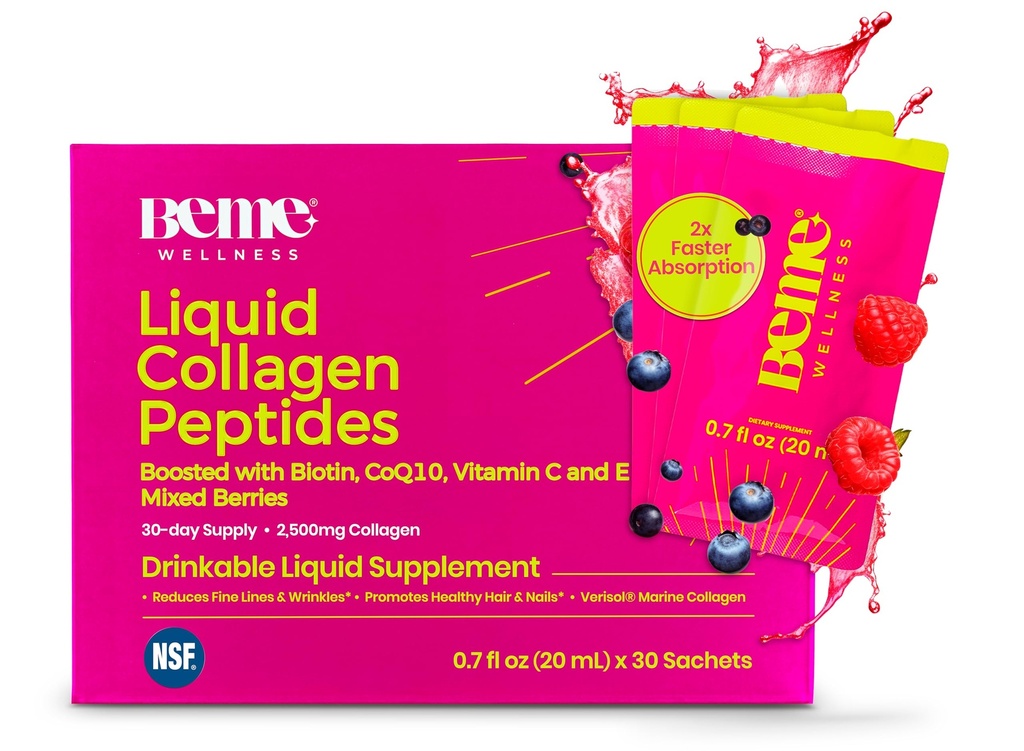 BeMe Liquid Collagen for Women - 2500mg Verisol水解海洋液体Collagen - 临床测试的Collagen补充物 - 快速吸收,生物利用率高 - 支持皮肤,毛发和钉子