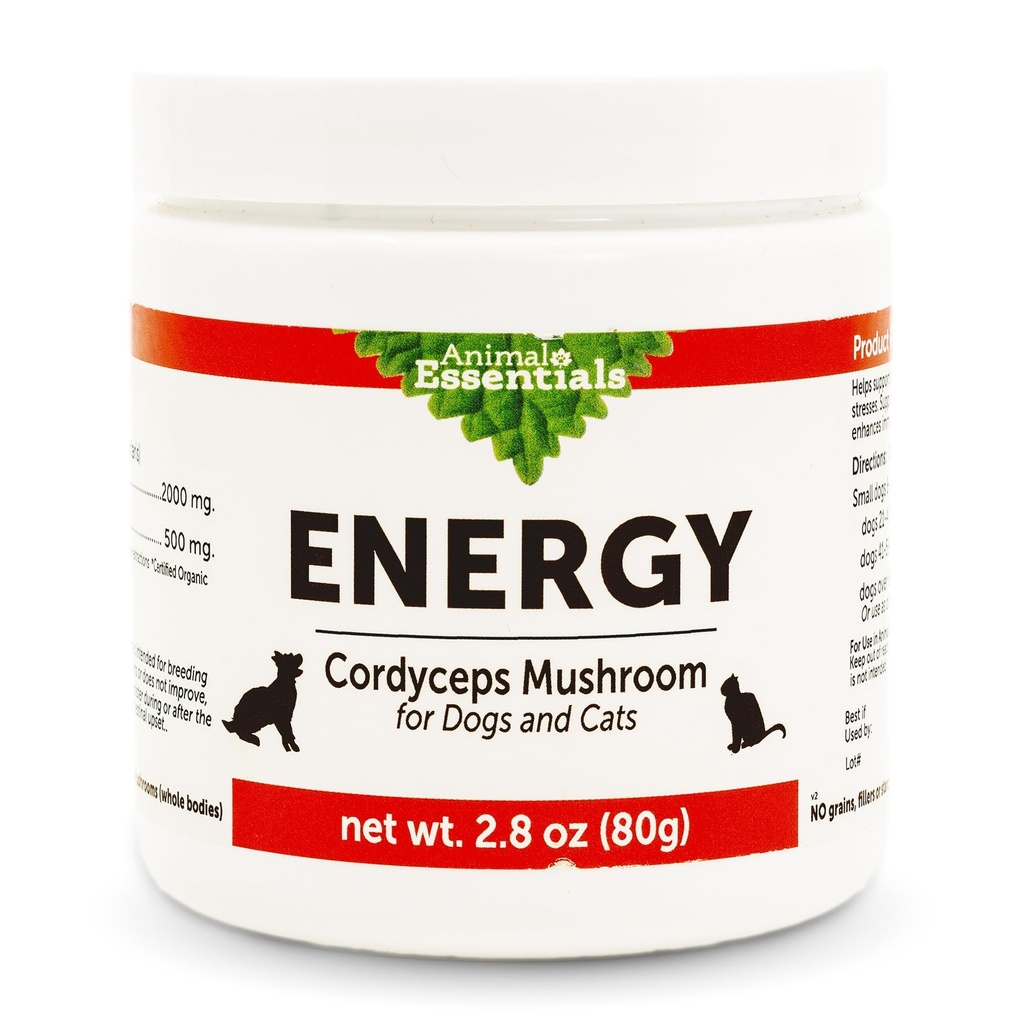 狗和猫的动物基本能量库(Cordyceps)蘑菇补充剂 - 支持Stamina和耐力,健康呼吸和肾功能,抗氧化剂,蘑菇粉提取剂 - 2.8 Oz (Pack of 1)