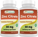 Best Naturals Zinc 30mg 补充剂(作为 Zinc Citrate) - 成人免疫支持的锌维生素 - 120块平板(120个计数(2袋))