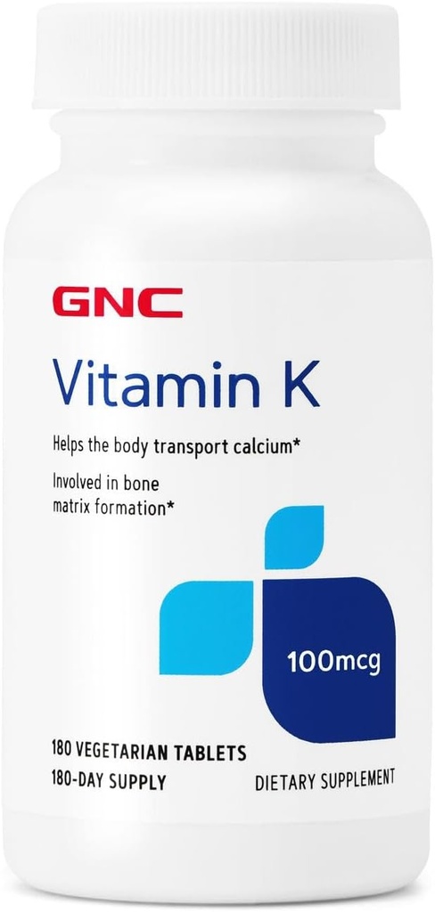 GNC 维生素K 100mcg, 180平板电脑, 帮助人体运输钙